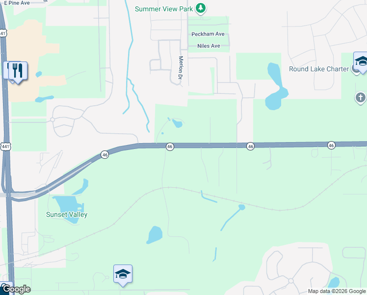 map of restaurants, bars, coffee shops, grocery stores, and more near 21208 Florida 46 in Mount Dora