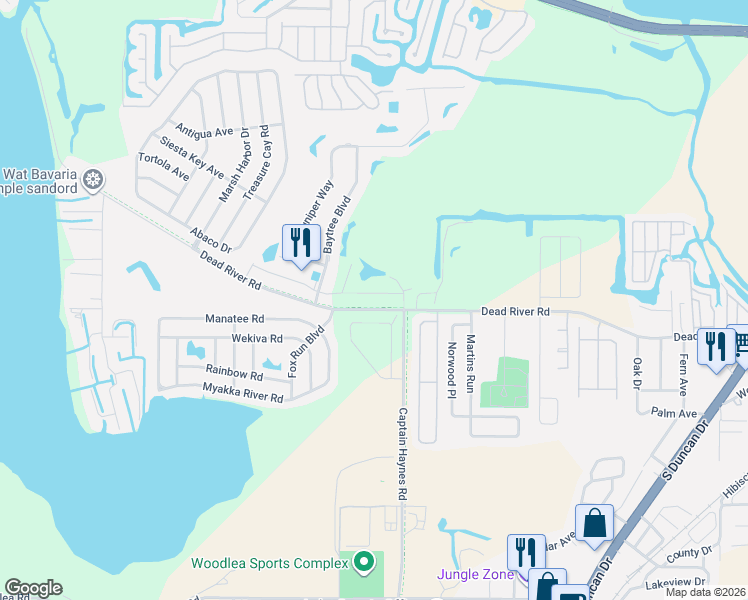 map of restaurants, bars, coffee shops, grocery stores, and more near 11905-12043 Dead River Road in Tavares