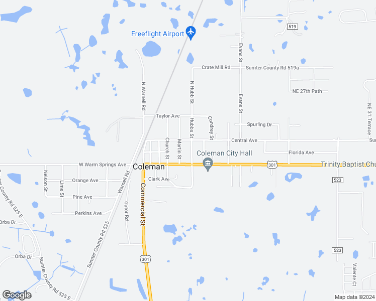 map of restaurants, bars, coffee shops, grocery stores, and more near 2508 North Hubb Street in Coleman