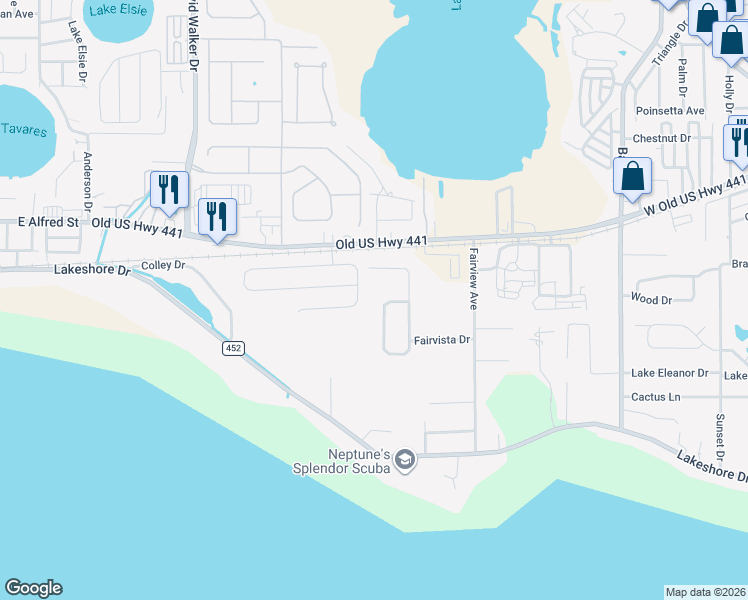 map of restaurants, bars, coffee shops, grocery stores, and more near 31134 Fairvista Drive in Tavares