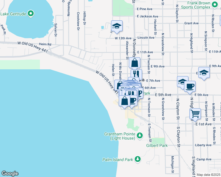 map of restaurants, bars, coffee shops, grocery stores, and more near 408 Lake Dora Road in Mount Dora