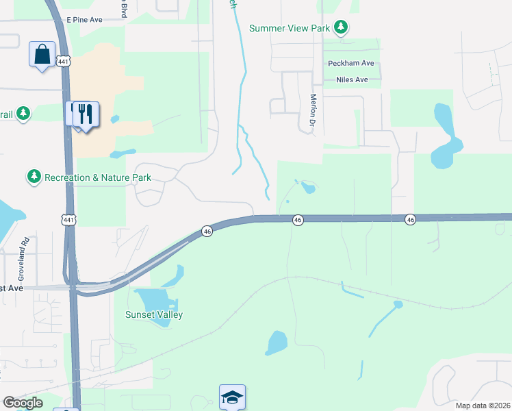 map of restaurants, bars, coffee shops, grocery stores, and more near 2415 Sabastian Street in Mount Dora