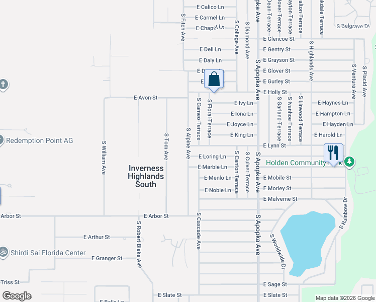 map of restaurants, bars, coffee shops, grocery stores, and more near 4130 South Alpine Avenue in Inverness