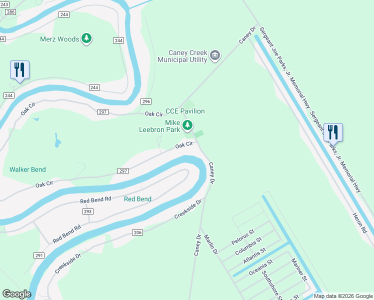 map of restaurants, bars, coffee shops, grocery stores, and more near 2448 County Road 297 in Bay City