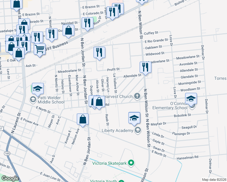 map of restaurants, bars, coffee shops, grocery stores, and more near 1207 La Valliere Street in Victoria