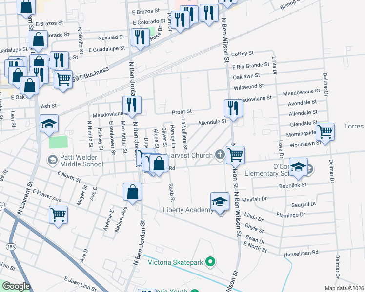 map of restaurants, bars, coffee shops, grocery stores, and more near 1207 La Valliere Street in Victoria