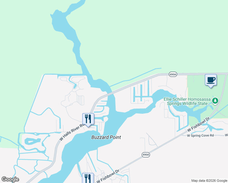 map of restaurants, bars, coffee shops, grocery stores, and more near 10139 State Highway 490A in Homosassa
