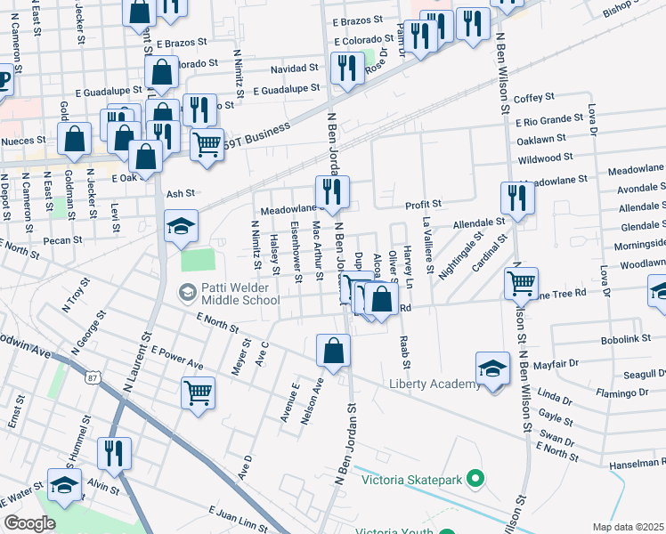 map of restaurants, bars, coffee shops, grocery stores, and more near 2006 Morningside Street in Victoria