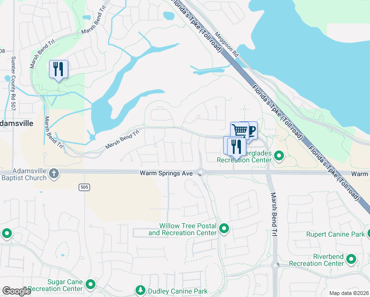 map of restaurants, bars, coffee shops, grocery stores, and more near 5430 Zajac Avenue in The Villages