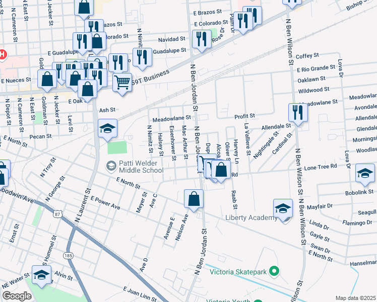 map of restaurants, bars, coffee shops, grocery stores, and more near 2006 Morningside Street in Victoria