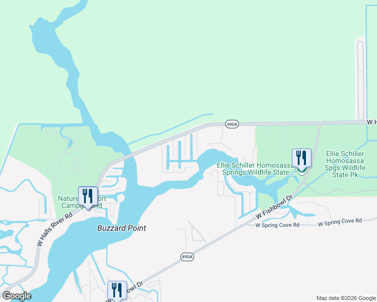map of restaurants, bars, coffee shops, grocery stores, and more near 4131 South Jefferson Point in Homosassa