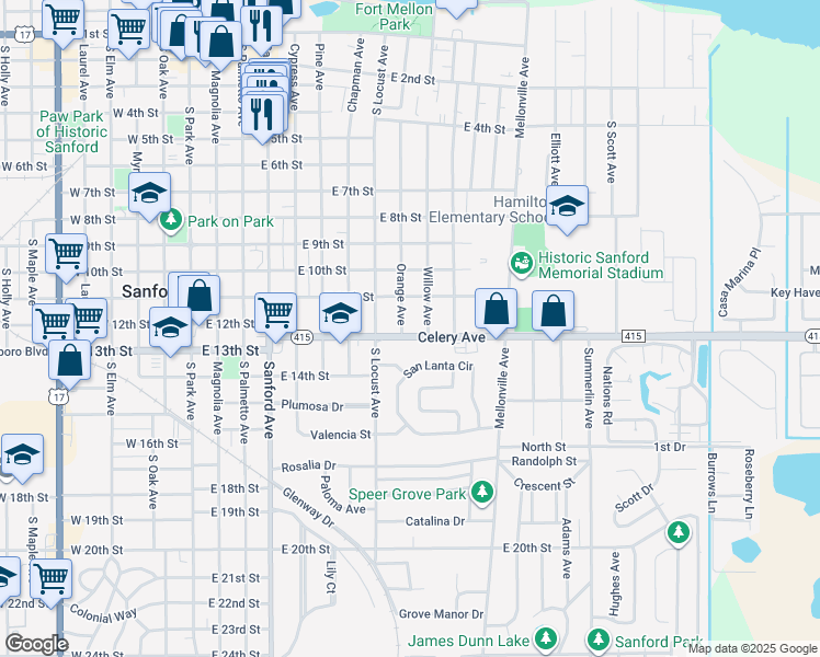 map of restaurants, bars, coffee shops, grocery stores, and more near 904 Florida 415 Alternate in Sanford