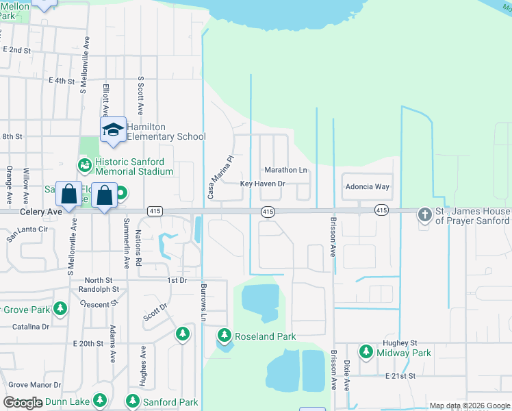map of restaurants, bars, coffee shops, grocery stores, and more near 324 Conch Key Way in Sanford