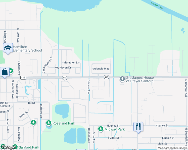 map of restaurants, bars, coffee shops, grocery stores, and more near 513 Bella Rosa Circle in Sanford