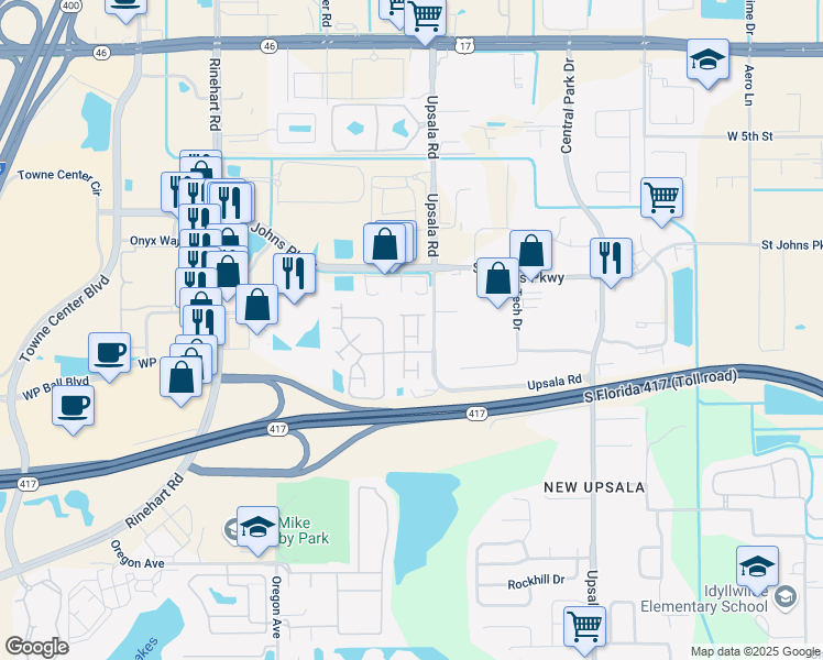 map of restaurants, bars, coffee shops, grocery stores, and more near 1312 Berkman Circle in Sanford