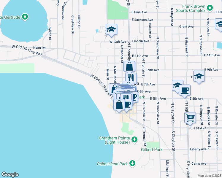 map of restaurants, bars, coffee shops, grocery stores, and more near 408 Lake Dora Road in Mount Dora