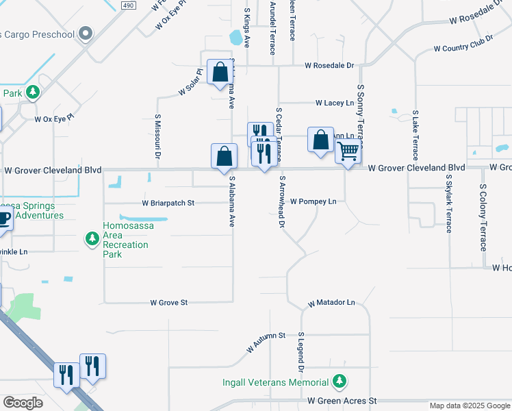 map of restaurants, bars, coffee shops, grocery stores, and more near 7472 West Bioda Court in Homosassa