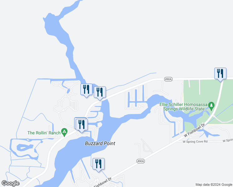 map of restaurants, bars, coffee shops, grocery stores, and more near 9986 State Highway 490A in Homosassa