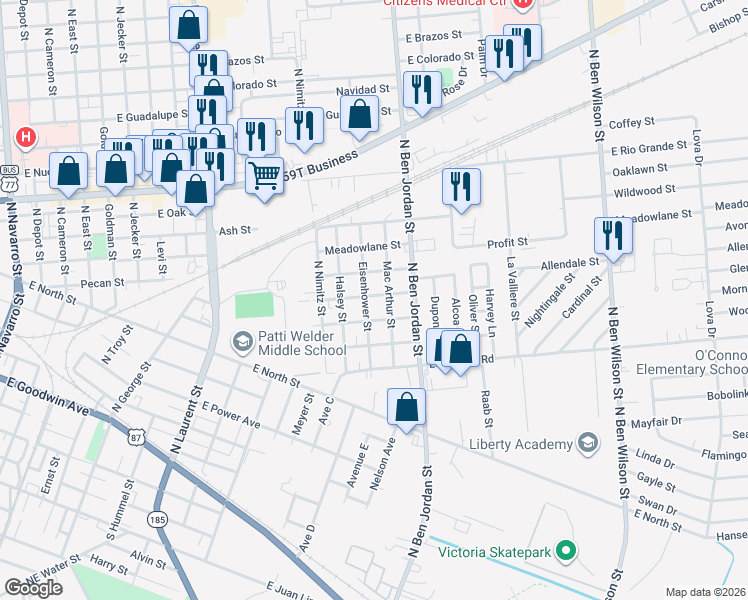 map of restaurants, bars, coffee shops, grocery stores, and more near 1902 Morningside Street in Victoria