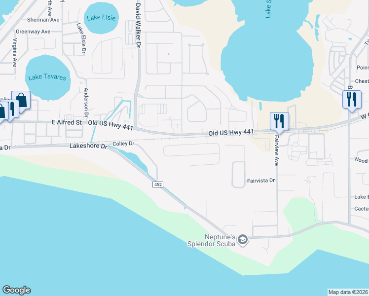 map of restaurants, bars, coffee shops, grocery stores, and more near 2720 Grand central ave in Tavares