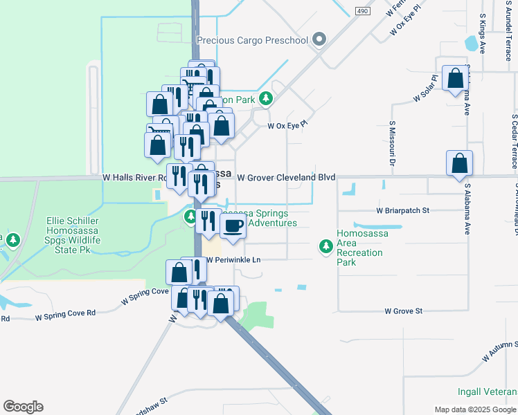 map of restaurants, bars, coffee shops, grocery stores, and more near 8326 West Trotter Lane in Homosassa