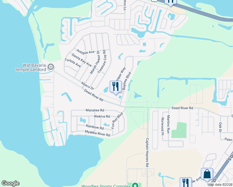 map of restaurants, bars, coffee shops, grocery stores, and more near 129 Juniper Way in Tavares