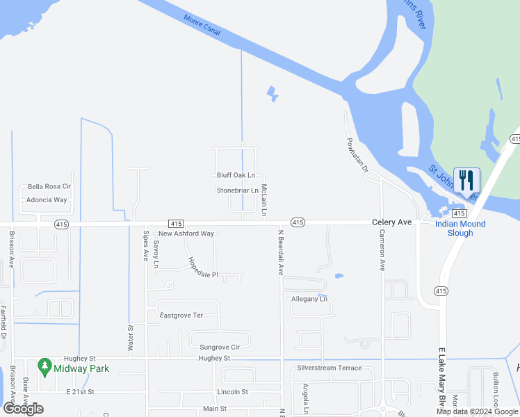 map of restaurants, bars, coffee shops, grocery stores, and more near 3679 Arbordale Loop in Sanford