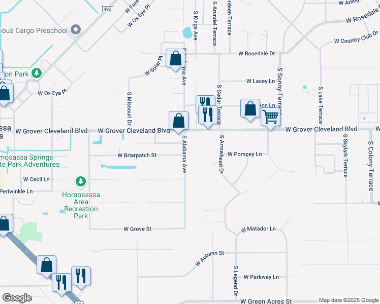 map of restaurants, bars, coffee shops, grocery stores, and more near 7472 West Bioda Court in Homosassa