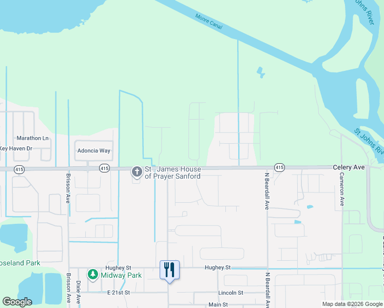 map of restaurants, bars, coffee shops, grocery stores, and more near 1281 Thoroughbred Trail in Sanford