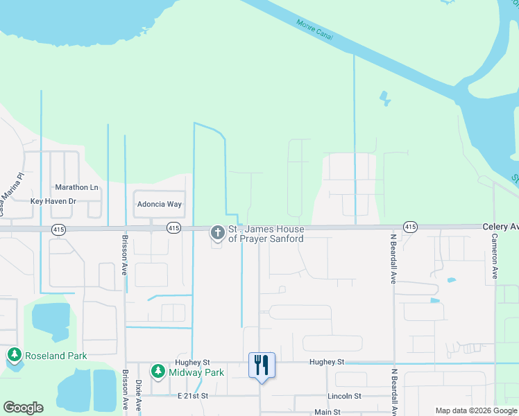map of restaurants, bars, coffee shops, grocery stores, and more near 1281 Thoroughbred Trail in Sanford