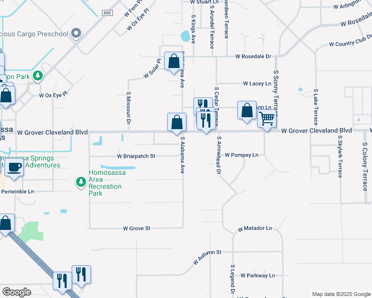 map of restaurants, bars, coffee shops, grocery stores, and more near 7590 West Ariane Street in Homosassa