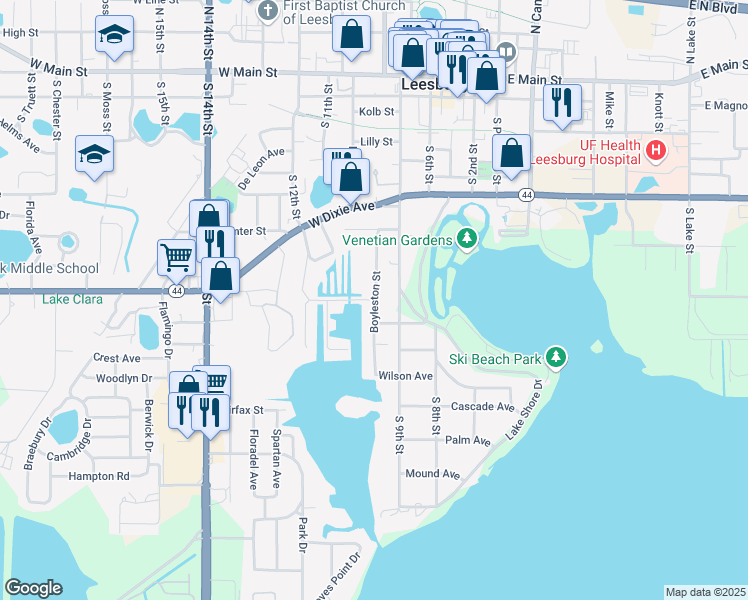 map of restaurants, bars, coffee shops, grocery stores, and more near 801 Boyleston Street in Leesburg