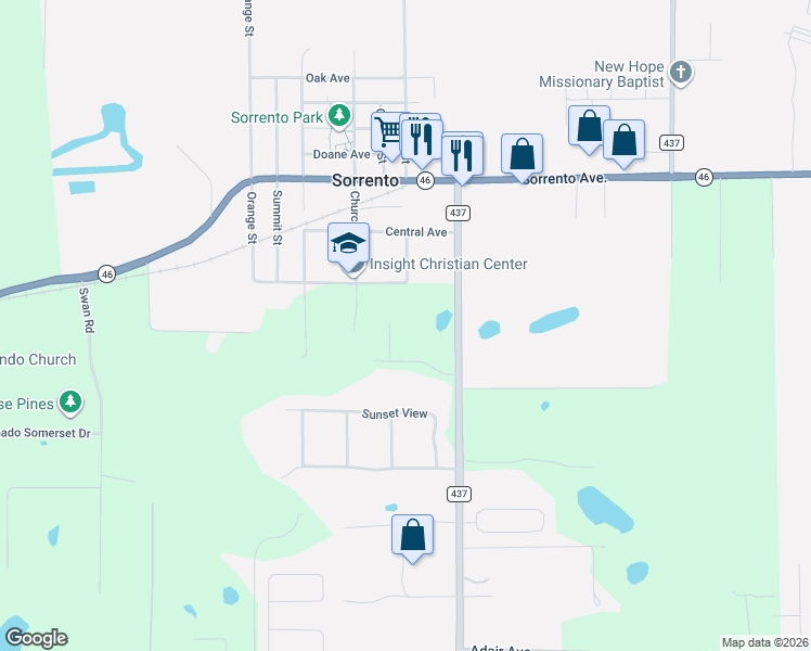 map of restaurants, bars, coffee shops, grocery stores, and more near 31130 Golden Lane in Sorrento