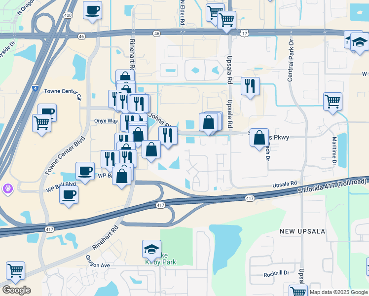 map of restaurants, bars, coffee shops, grocery stores, and more near 1161 Loyola Ct in Sanford