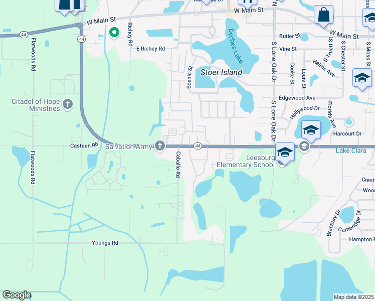 map of restaurants, bars, coffee shops, grocery stores, and more near 2537 South Street in Leesburg