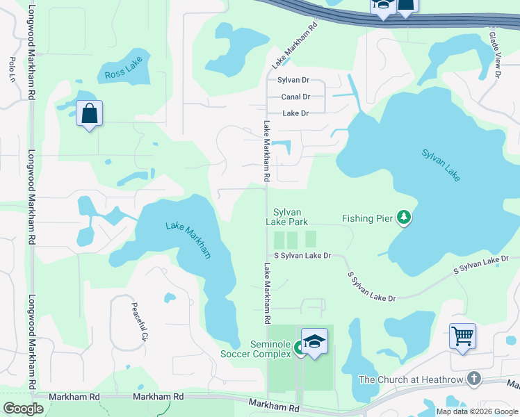 map of restaurants, bars, coffee shops, grocery stores, and more near 1294-1440 Lake Markham Road in Sanford