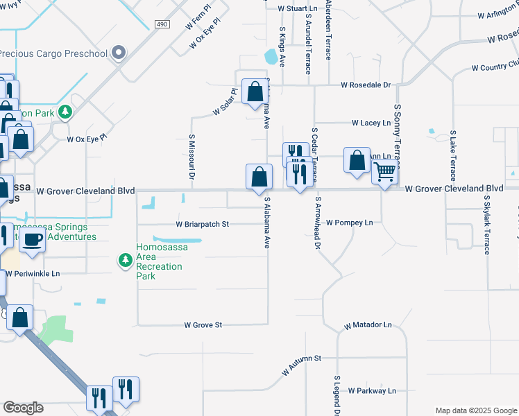map of restaurants, bars, coffee shops, grocery stores, and more near 7590 West Ariane Street in Homosassa
