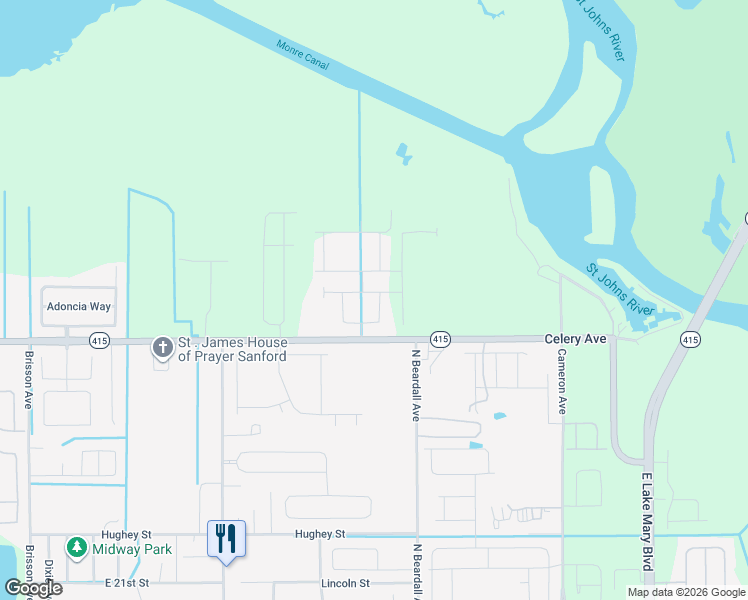 map of restaurants, bars, coffee shops, grocery stores, and more near 3698 Arbordale Loop in Sanford