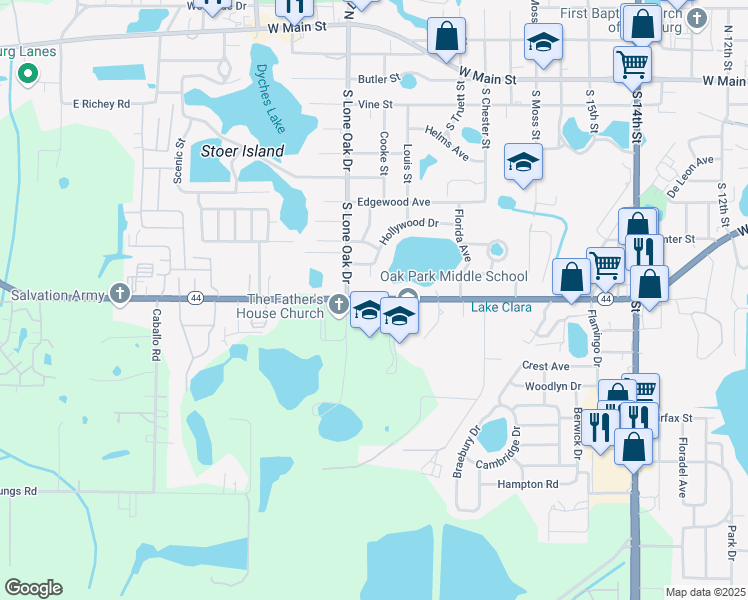 map of restaurants, bars, coffee shops, grocery stores, and more near 2229 South Street in Leesburg