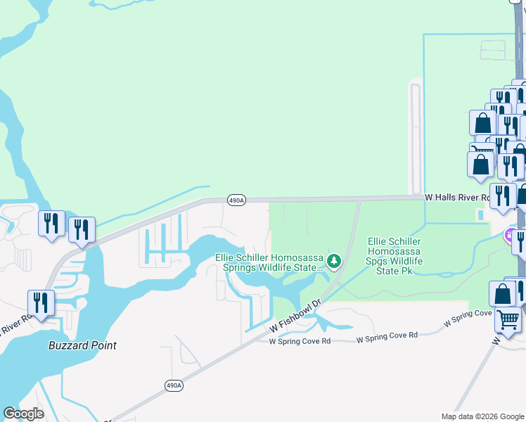 map of restaurants, bars, coffee shops, grocery stores, and more near 9527 West Wood Fern Court in Homosassa
