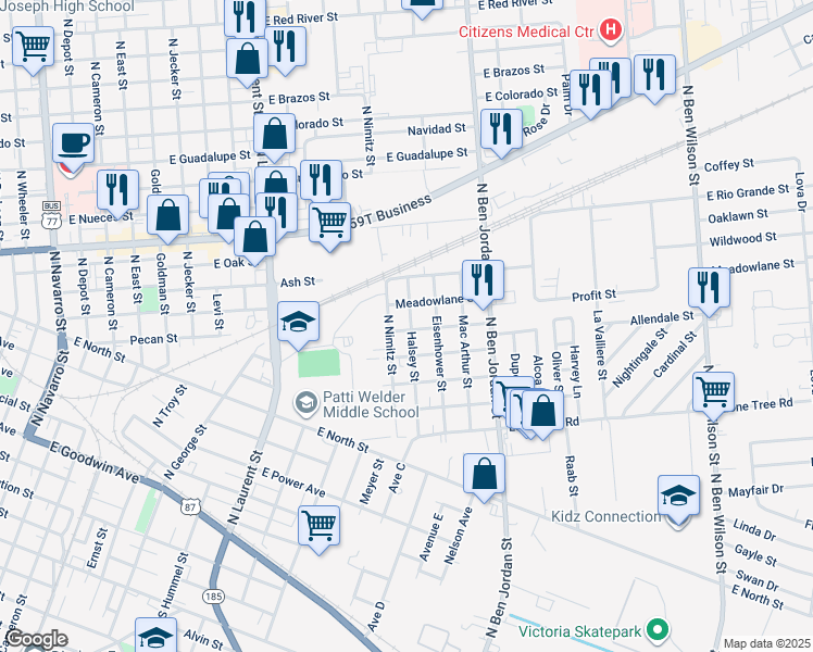 map of restaurants, bars, coffee shops, grocery stores, and more near 1708 Avondale Street in Victoria