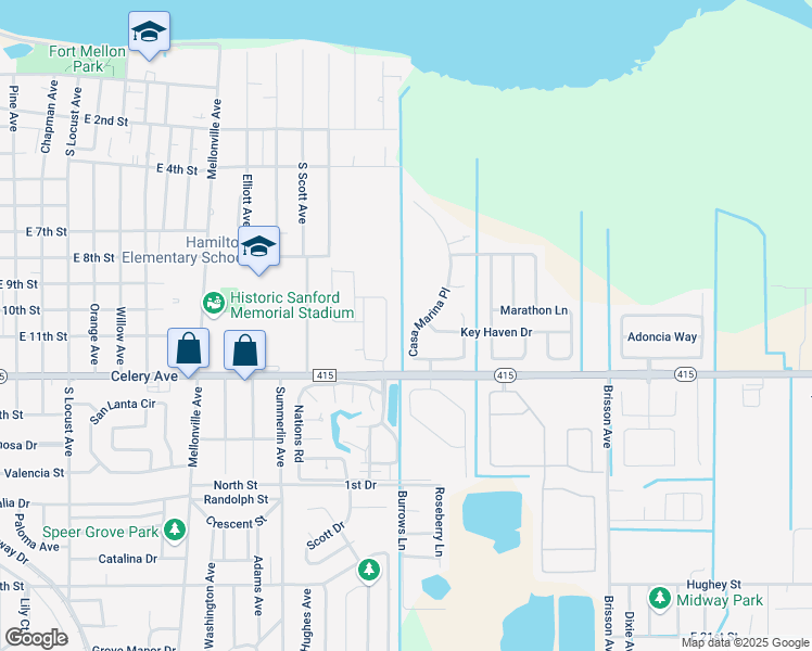 map of restaurants, bars, coffee shops, grocery stores, and more near 412 Casa Marina Place in Sanford