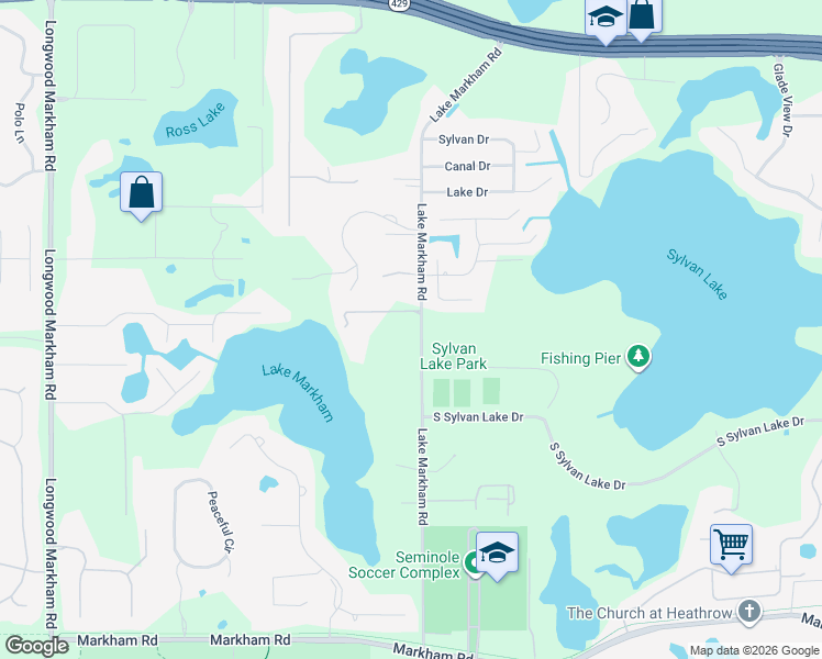 map of restaurants, bars, coffee shops, grocery stores, and more near 1294-1440 Lake Markham Road in Sanford
