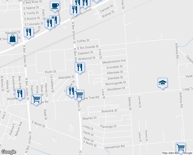 map of restaurants, bars, coffee shops, grocery stores, and more near 1901 Lova Drive in Victoria