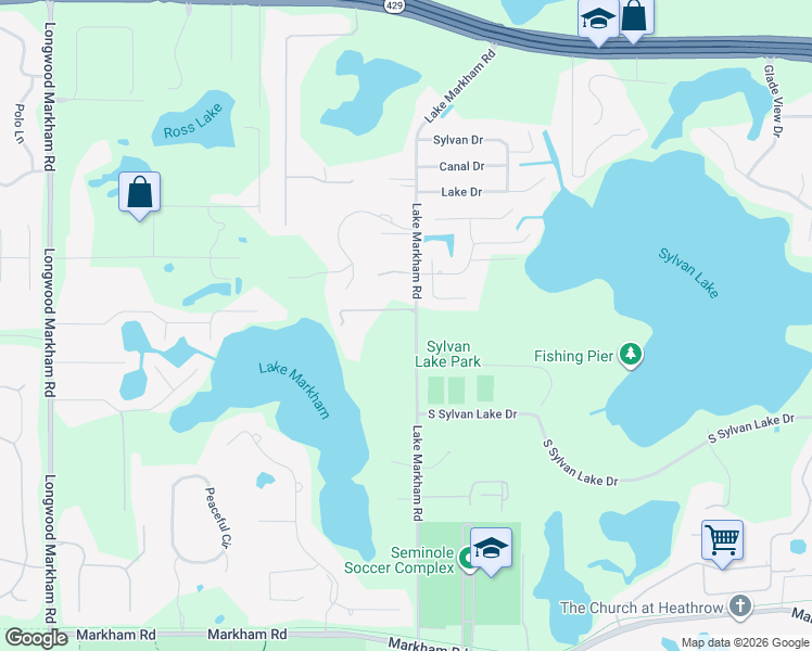 map of restaurants, bars, coffee shops, grocery stores, and more near 1294-1440 Lake Markham Road in Sanford