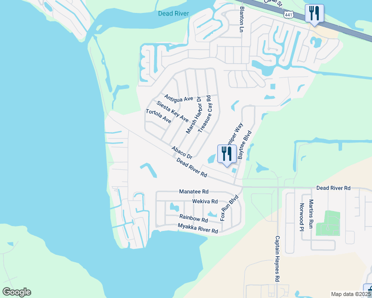 map of restaurants, bars, coffee shops, grocery stores, and more near 4980 Treasure Cay Road in Tavares