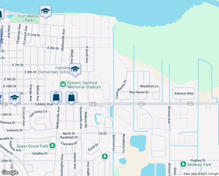 map of restaurants, bars, coffee shops, grocery stores, and more near 412 Casa Marina Place in Sanford