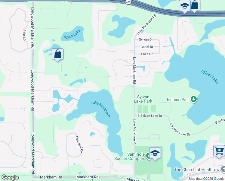 map of restaurants, bars, coffee shops, grocery stores, and more near 800 Lake Markham Road in Sanford