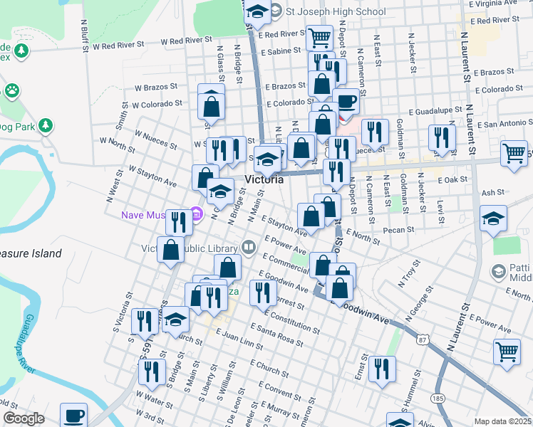 map of restaurants, bars, coffee shops, grocery stores, and more near 106 West Stayton Avenue in Victoria