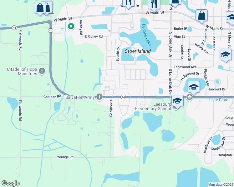 map of restaurants, bars, coffee shops, grocery stores, and more near 2537 South Street in Leesburg